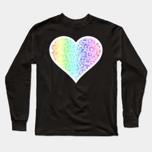 Pastel Rainbow and White Leopard Print Heart Long Sleeve T-Shirt